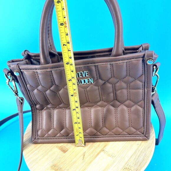 Steve Madden Womens Brown Leather Top Handle Satchel Handbag - Picture 7 of 9